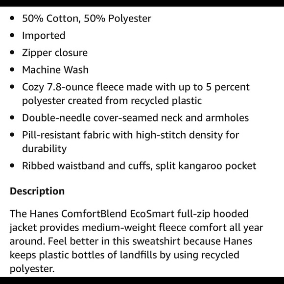 HANES Ecosmart full zip fleece hoodie - Picture 6 of 6